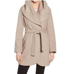 Tahari Marla Belted Wrap Wool Camel Coat
